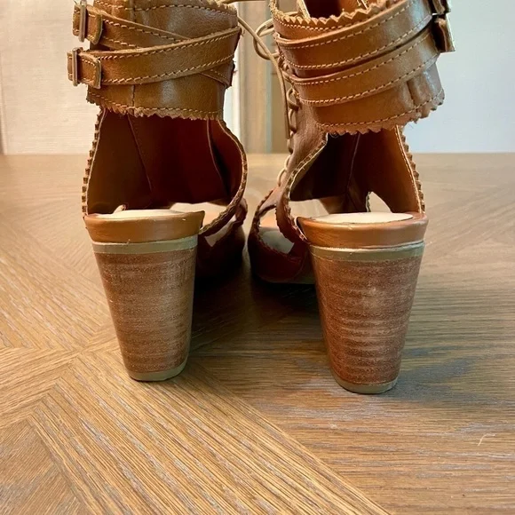 Nwot Brantano Leather Lace up Open Toe and Open Heel Caramel - Picture 7 of 16